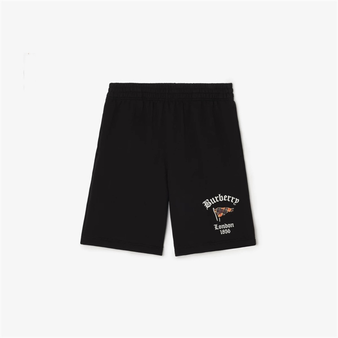 burberry check flag logo embroidery cotton shorts